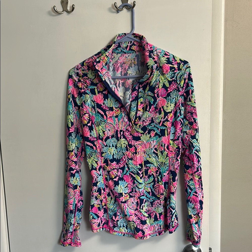 Lilly Pulitzer Pink and Green Fitted Athletic Top